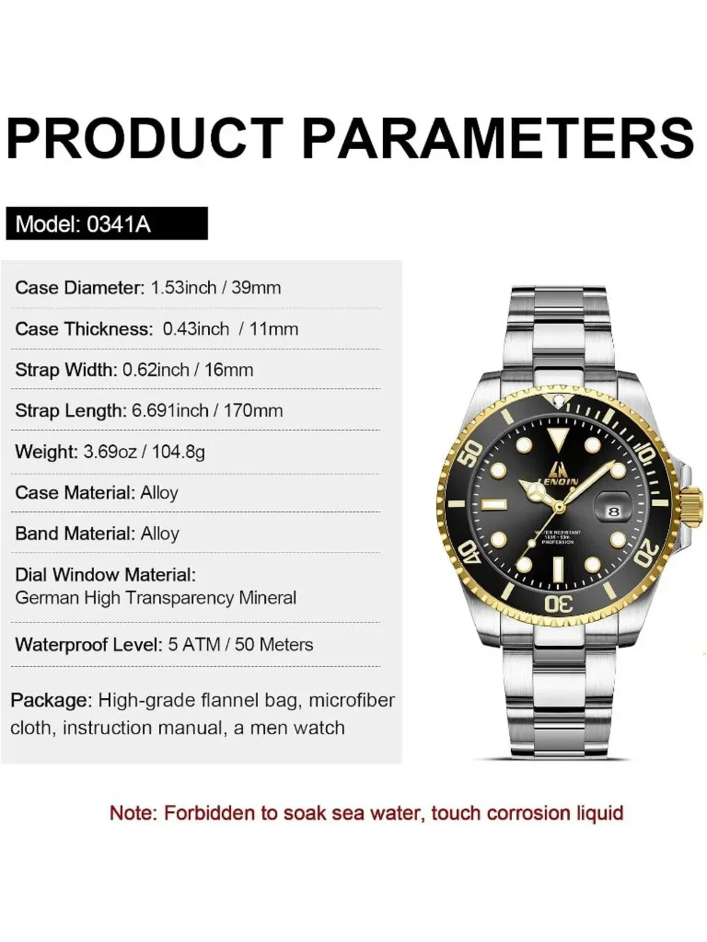 Men's Silver Gold Stainless Steel Analog Quartz Waterproof Luminous Round Watch